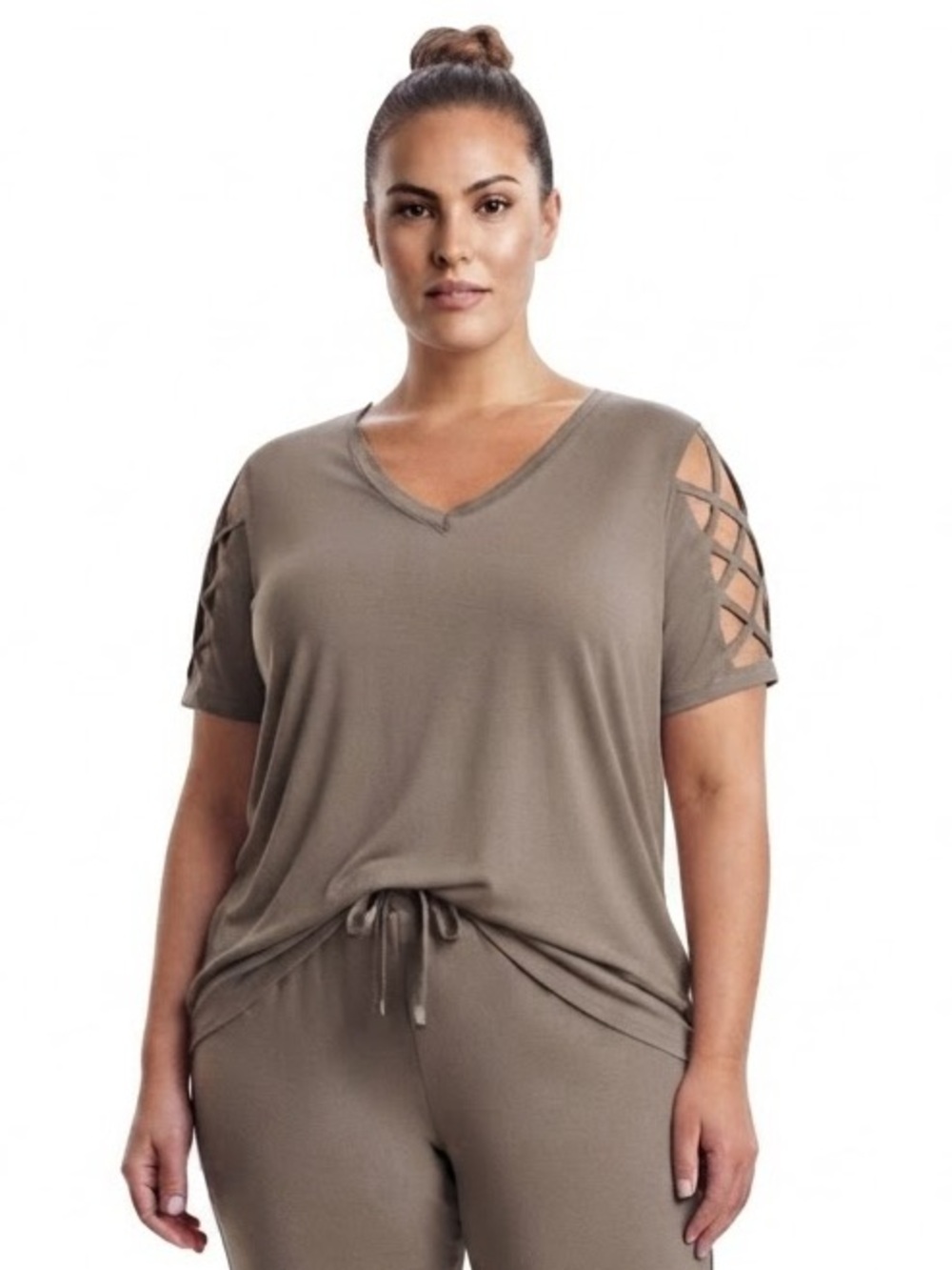 Daisy Fuentes Fit Light Gray V-Neck Athletic Shirt Size 1X New Wit…